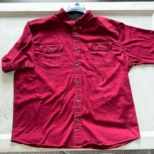 Wrangler Comfort Flex button down red burgundy short sleeve tee size XL